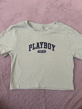 PLAYBOY Light Green Graphic Tee with Navy Logo
